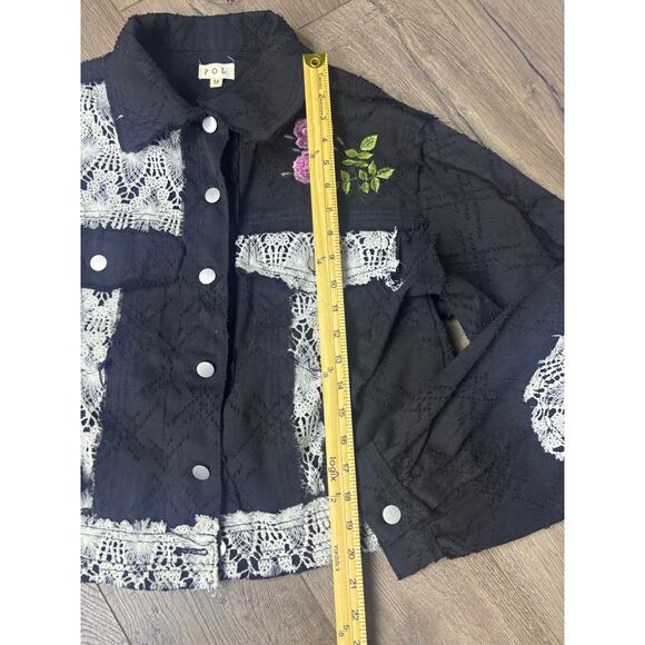 POL Boho Lace Patchwork Embroidered Jacket Black Button Front Medium - Picture 8 of 8